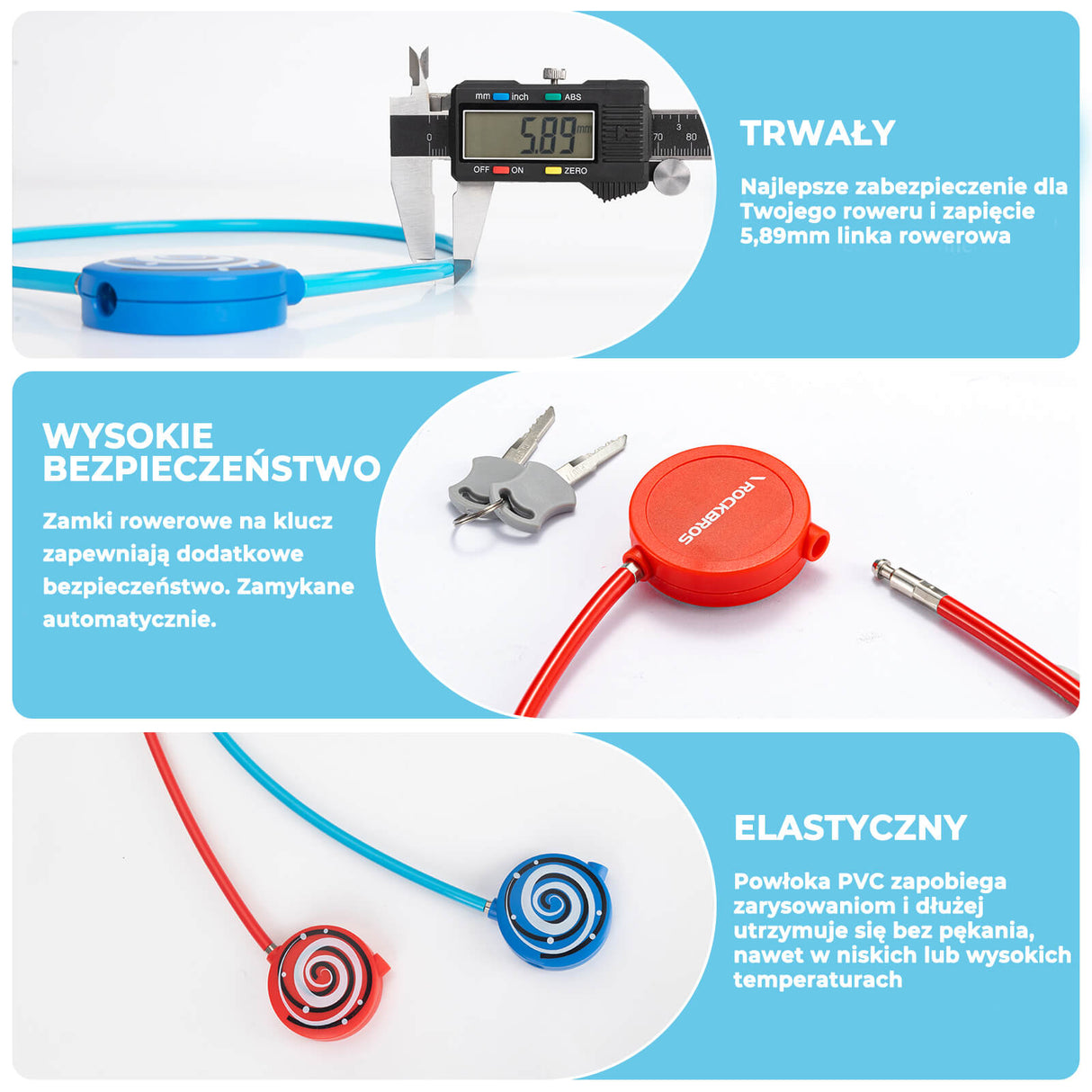 ROCKBROS Zapięcia Rowerowa Przenośna Blokada Linkowa Antykradzieżowa -WL158 Zapięcia