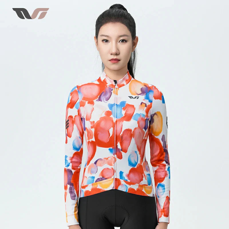 ROCKBROS Bielizna Rowerowa Damska Z Polaru Tvi Z Długim Rękawem – Ciepła Koszulka Rowerowa – Pomarańczowa Koszulki