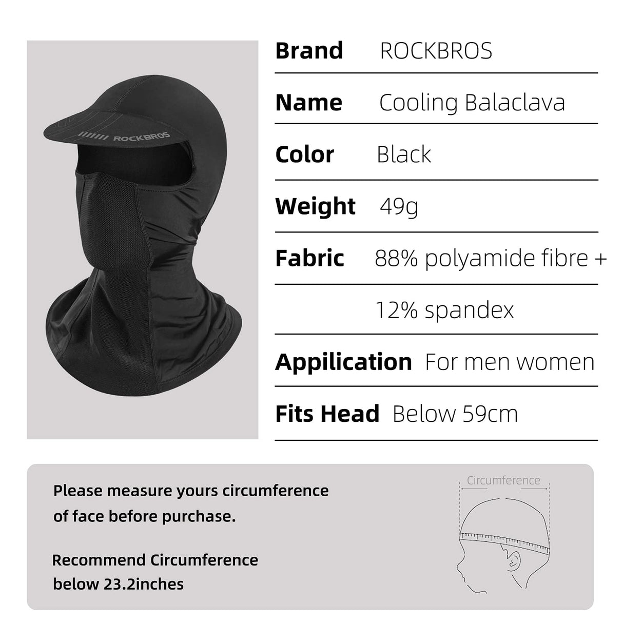 ROCKBROS ROCKBROS Kominiarka z daszkiem pod kask Ochrona UV Szybkie suche lato do jazdy na rowerze Wędkowanie Sporty na świeżym powietrzu, Unisex Kominiarki