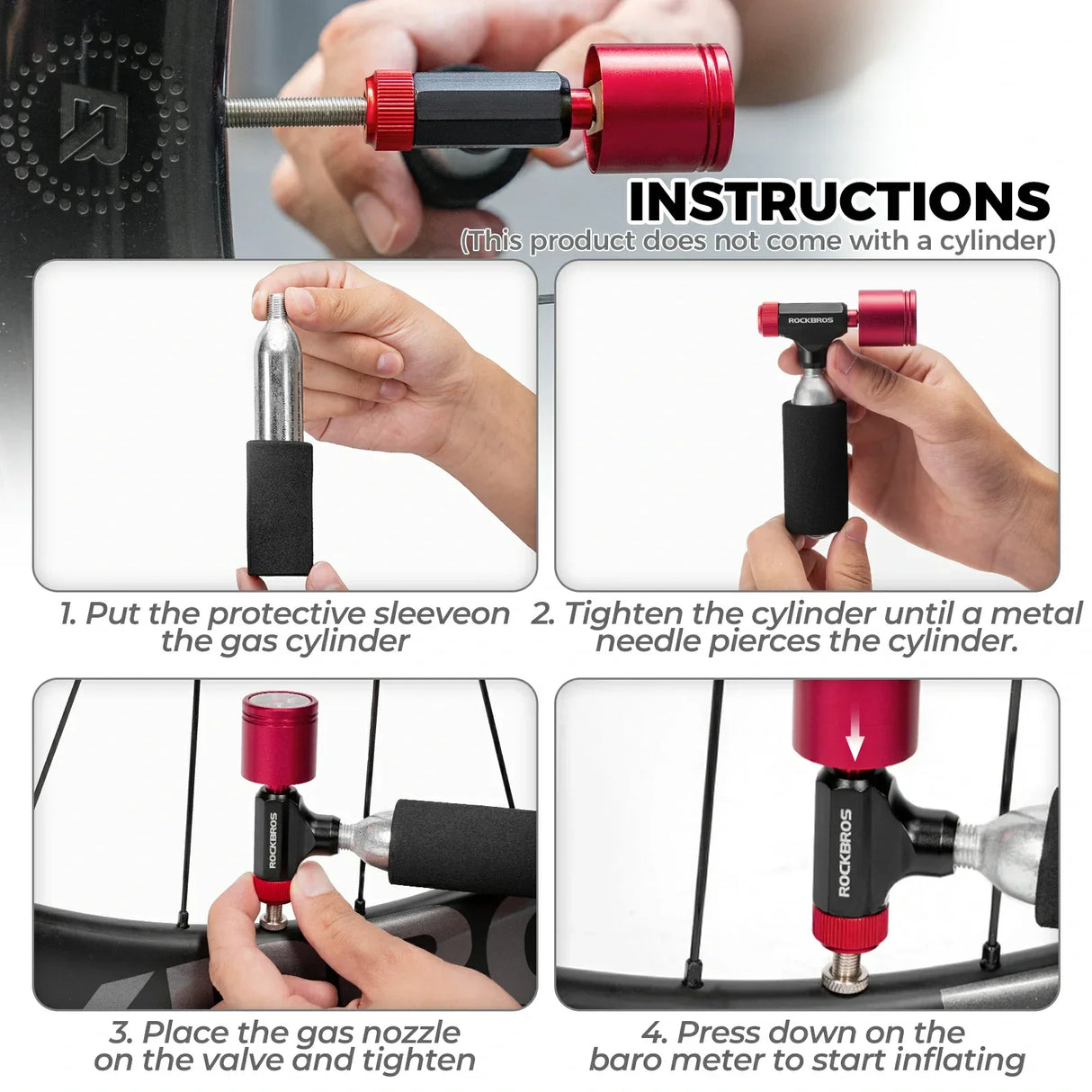 ROCKBROS mini bicycle pump with barometer Presta & Schrader valve