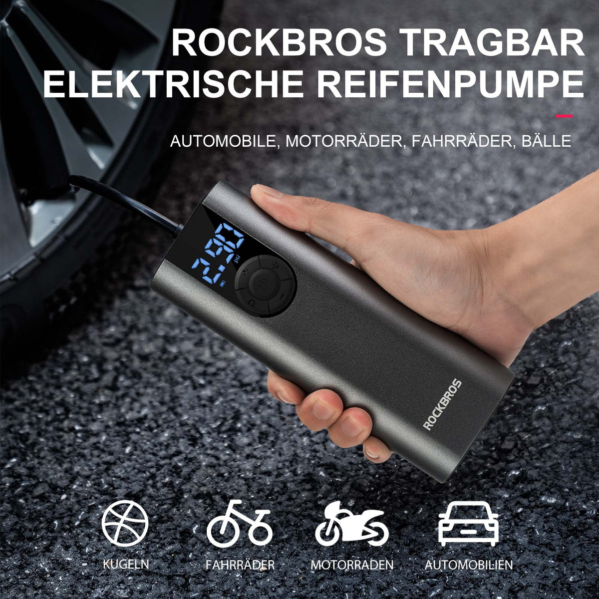 ROCKBROS Elektryczna Pompka Rowerowa A8 150 PSI z Wyświetlaczem LCD Elektryczne pompki
