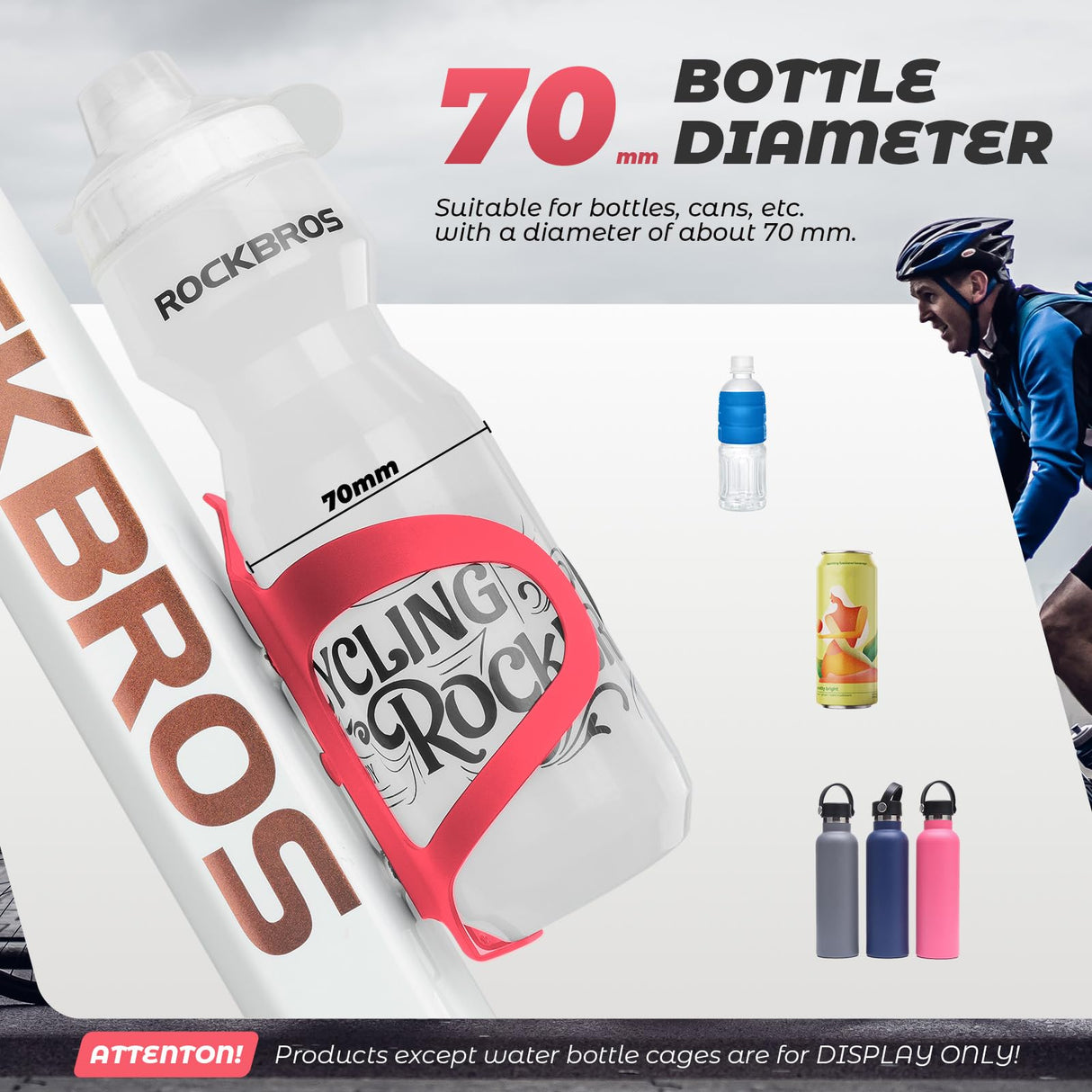 ROCKBROS ROCKBROS Uchwyt na Butelkę, Lekki, Prosta Instalacja, Uniwersalny, na Butelek, Parasol, Puszek, do Więszości Rowerów, Stabliny, Czarny, Niebieski, Czerwony, Zielony Uchwyty na bidon