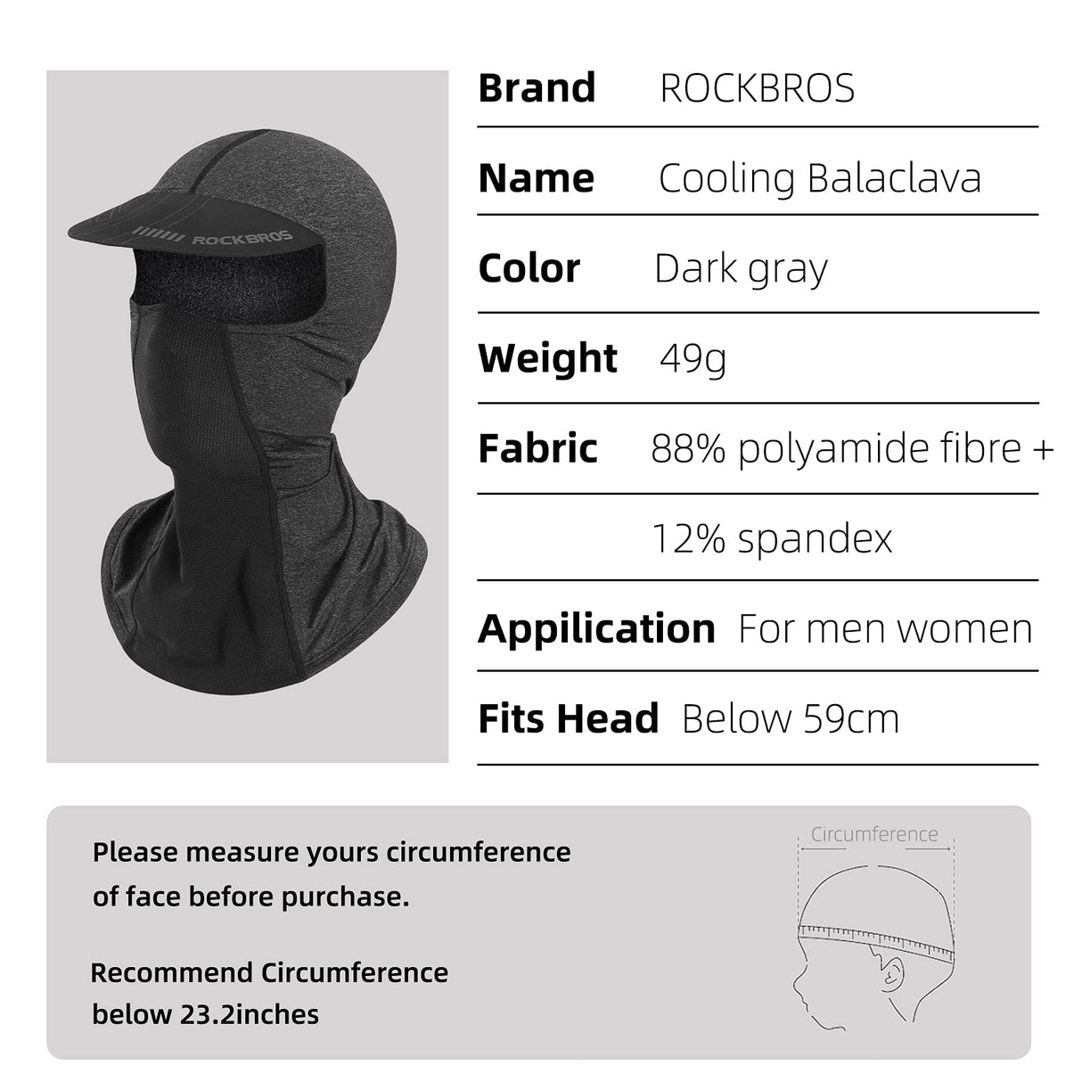 ROCKBROS ROCKBROS Kominiarka z daszkiem pod kask Ochrona UV Szybkie suche lato do jazdy na rowerze Wędkowanie Sporty na świeżym powietrzu, Unisex Kominiarki