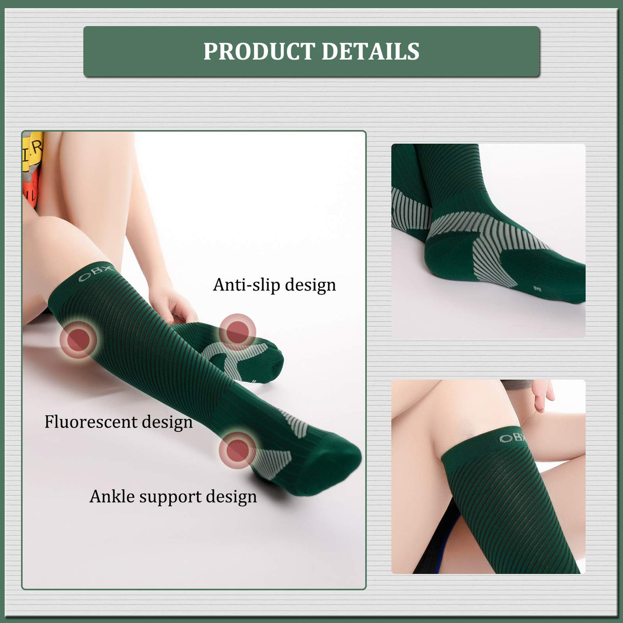 ROCKBROS ROCKBROS Pończochy Uciskowe Skarpety Sportowe, dla Kobiet i Mężczyzn, Zielone, Rozmiar S, do Biegania, Gra w Piłkę Nożną, Jazdy na rowerze, Turystyki Piesza itd. Skarpetka