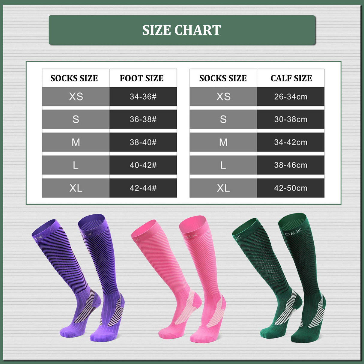 ROCKBROS ROCKBROS Pończochy Uciskowe Skarpety Sportowe, dla Kobiet i Mężczyzn, Zielone, Rozmiar S, do Biegania, Gra w Piłkę Nożną, Jazdy na rowerze, Turystyki Piesza itd. Skarpetka