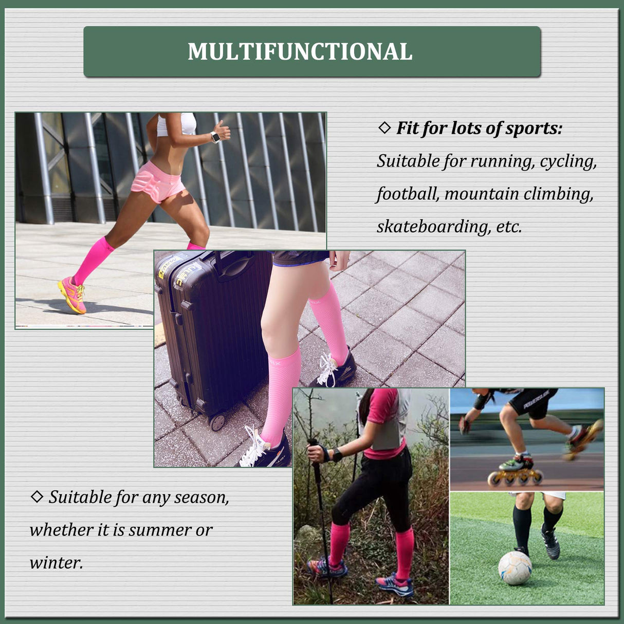 ROCKBROS ROCKBROS Pończochy Uciskowe Skarpety Sportowe, dla Kobiet i Mężczyzn, Zielone, Rozmiar S, do Biegania, Gra w Piłkę Nożną, Jazdy na rowerze, Turystyki Piesza itd. Skarpetka