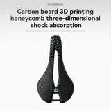 Carbon fiber bicycle seat with 3D printing honeycomb structure on a white background, featuring the brand 'RockBros'.