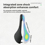 Saddle with integrated zone shock absorption on a white background