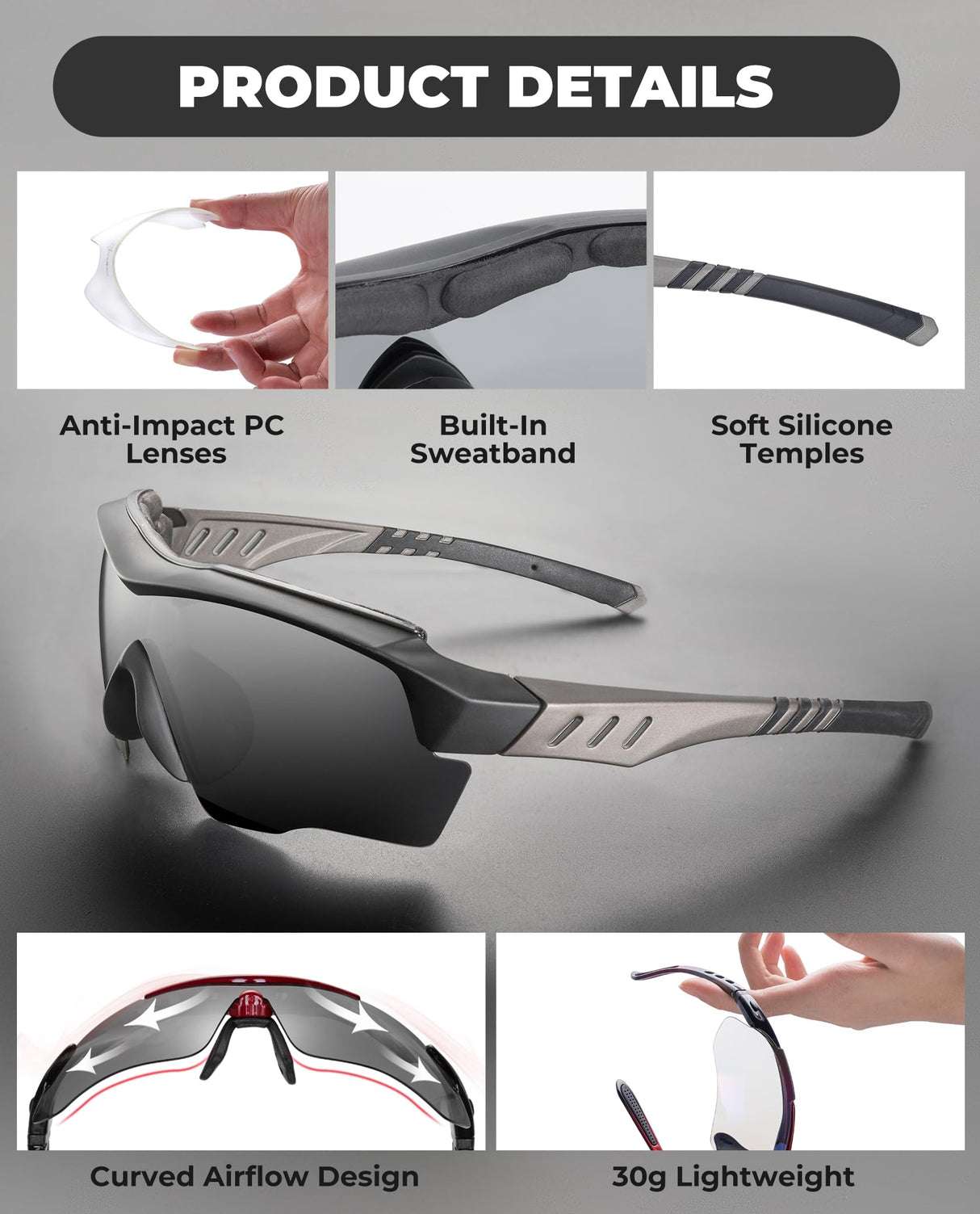 ROCKBROS Okulary Rowerowe Sportowe Przeciwsłoneczne z Polaryzacją dla Mężczyzn i Kobiet-SP32 Okulary polaryzacyjne