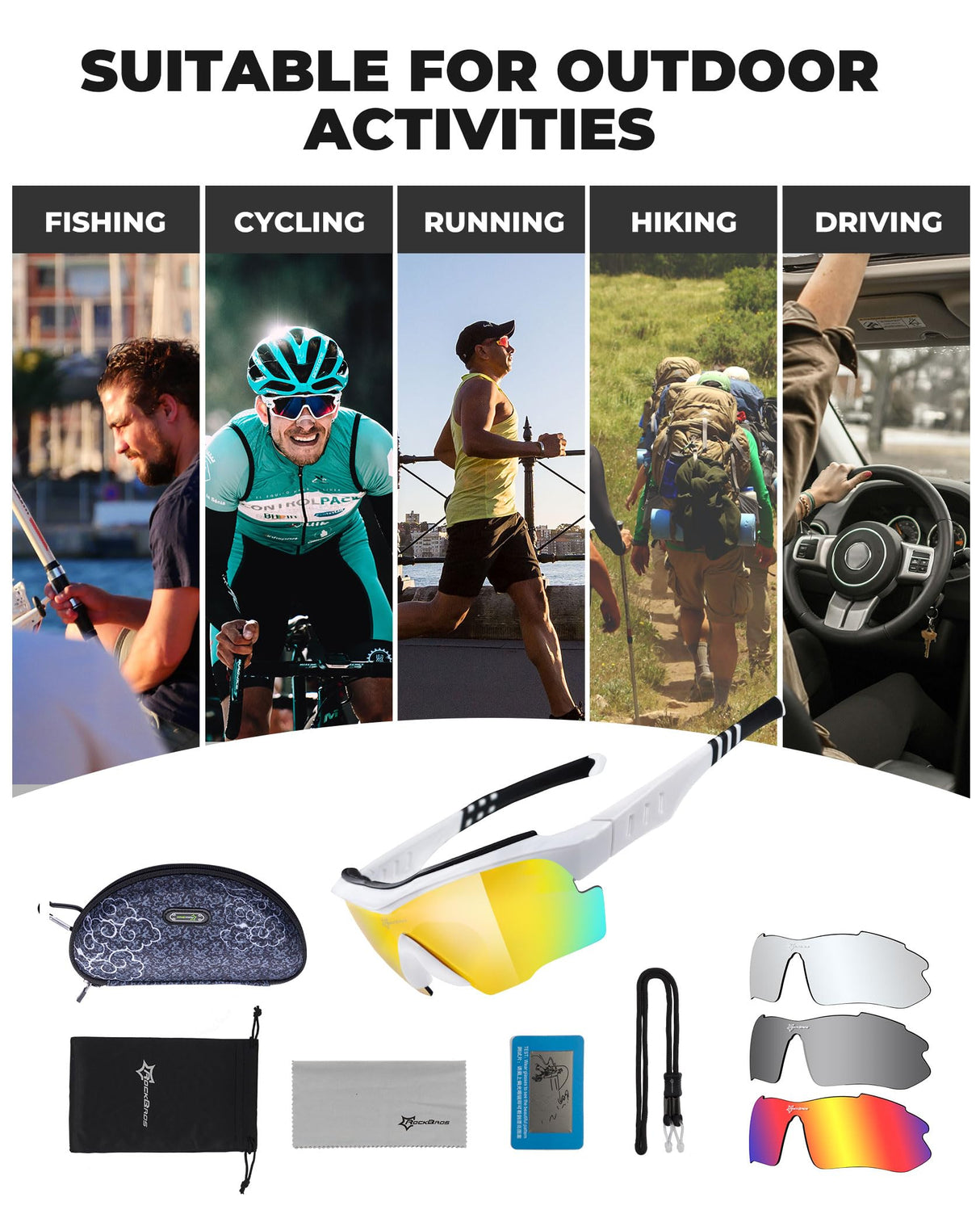 ROCKBROS Okulary Rowerowe Sportowe Przeciwsłoneczne z Polaryzacją dla Mężczyzn i Kobiet-SP32 Okulary polaryzacyjne