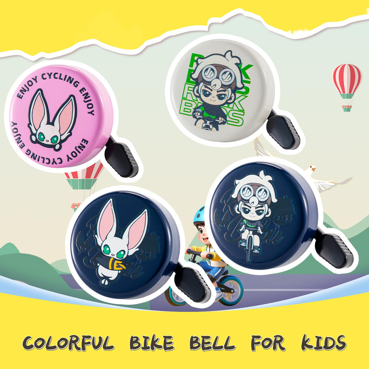 ROCKBROS ROCKBROS Dzwonek rowerowy dla dzieci, głośny dźwięk, hulajnoga rowerowa, akcesoria do kierownicy, 80-100 dB, głośny dźwięk, dzwonek dla małych chłopców, dziewcząt Dzwonki
