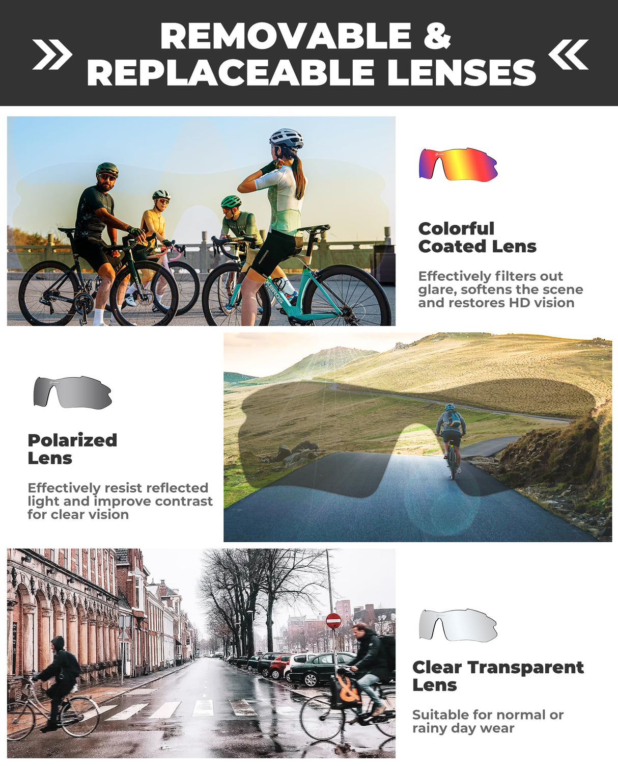 ROCKBROS Okulary Rowerowe Sportowe Przeciwsłoneczne z Polaryzacją dla Mężczyzn i Kobiet-SP32 Okulary polaryzacyjne