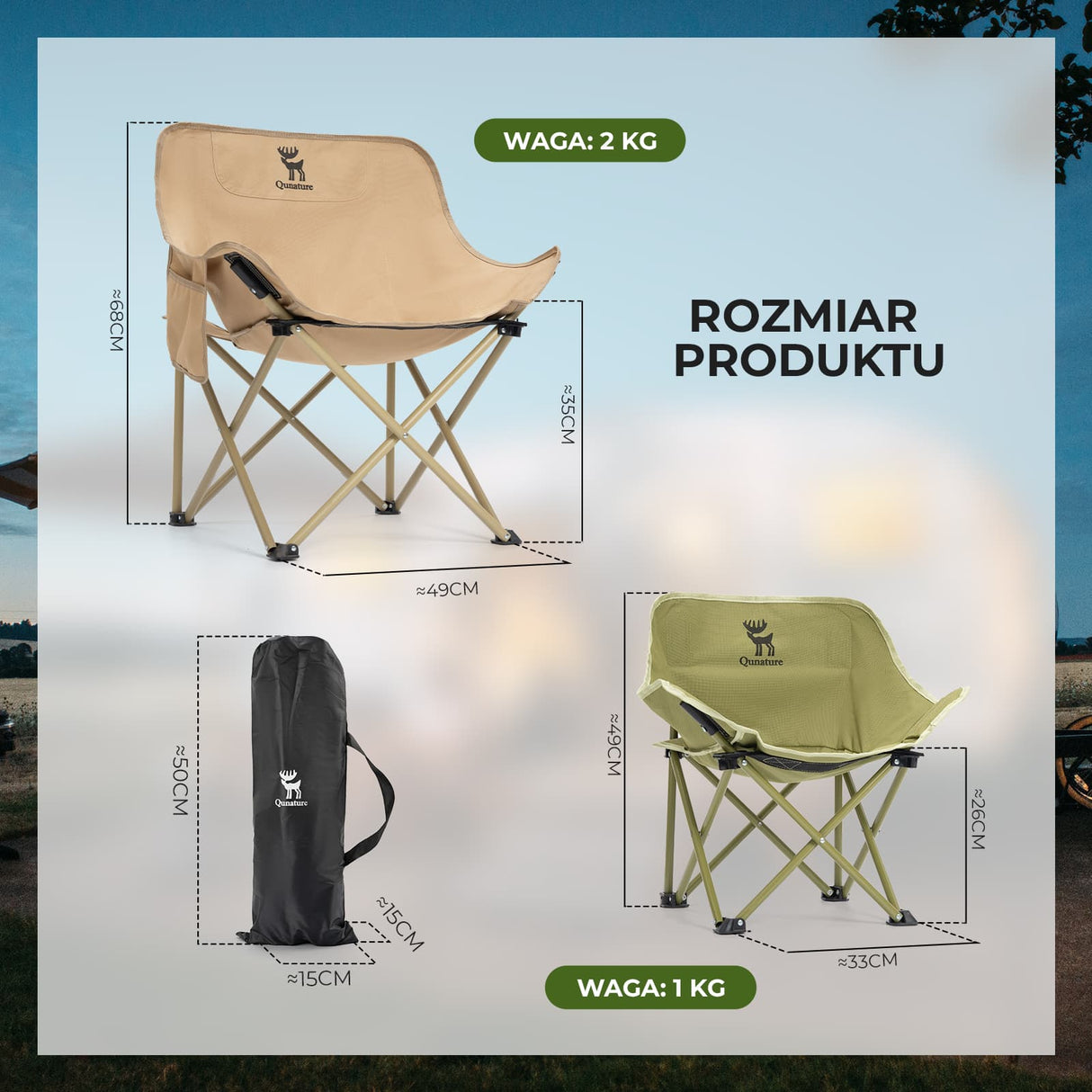 Qunature Qunature Składane Krzesło Kempingowe dla Dzieci/Dorosłych Qunature-Biwak