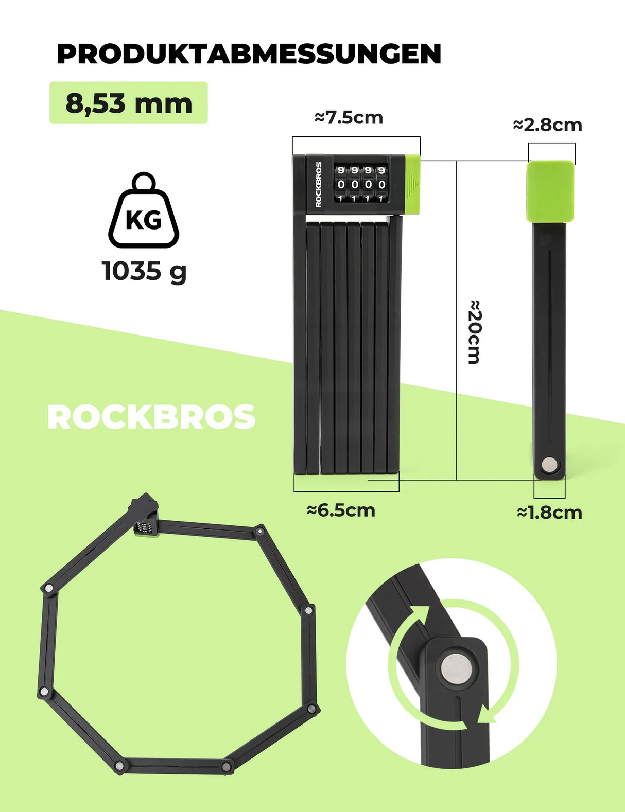 Składane zapięcie rowerowe 120 cm z zamkiem szyfrowym