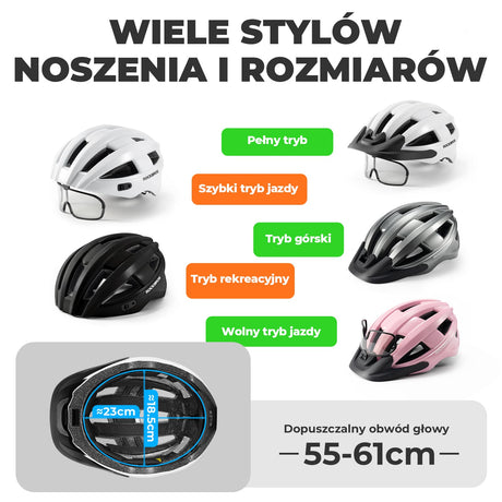 Kask Rowerowy z Okularami Fotochromowymi i Światłem Tylnym