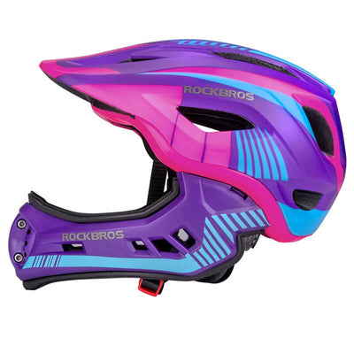 ROCKBROS Kaski Rowerowy dla Dzieci z Odpinaną Osłoną Podbródka -TT-32 KaskiFioletowy S (48-52 cm)