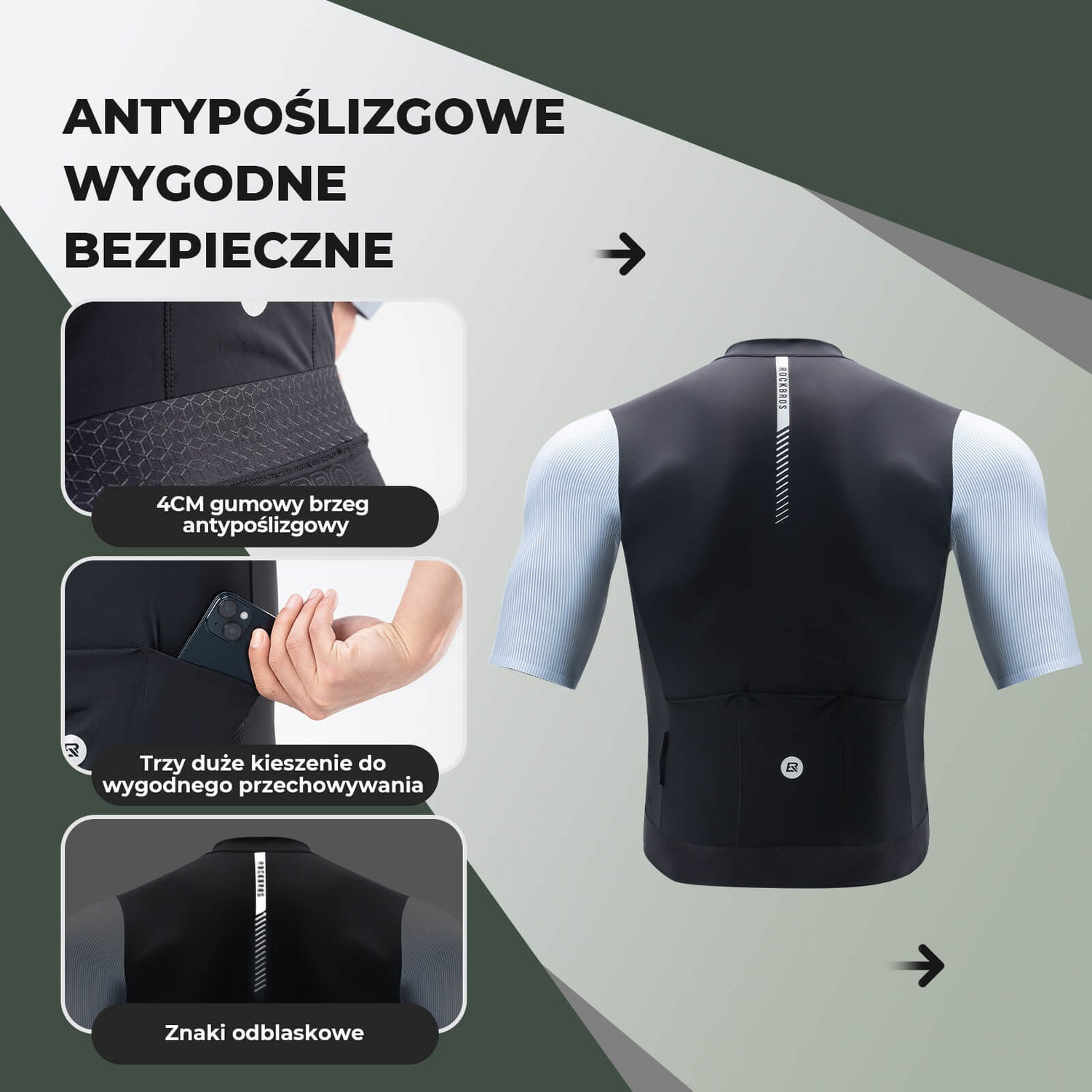 ROCKBROS Koszulki Rowerowa Lato Krótki Rękaw Szybkoschnąca Męska- YDDX002-1 Koszulki