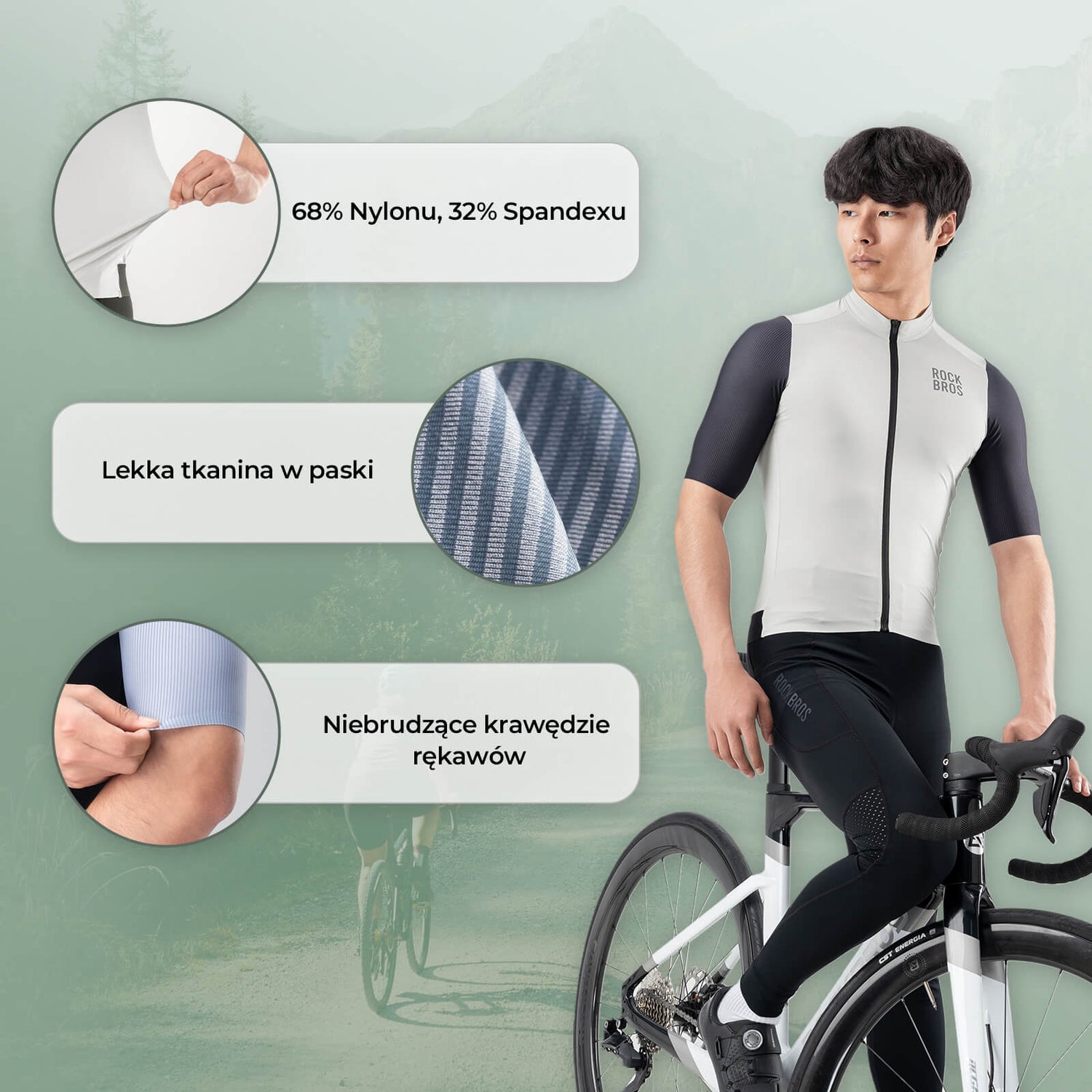 ROCKBROS Koszulki Rowerowa Lato Krótki Rękaw Szybkoschnąca Męska- YDDX002-1 Koszulki
