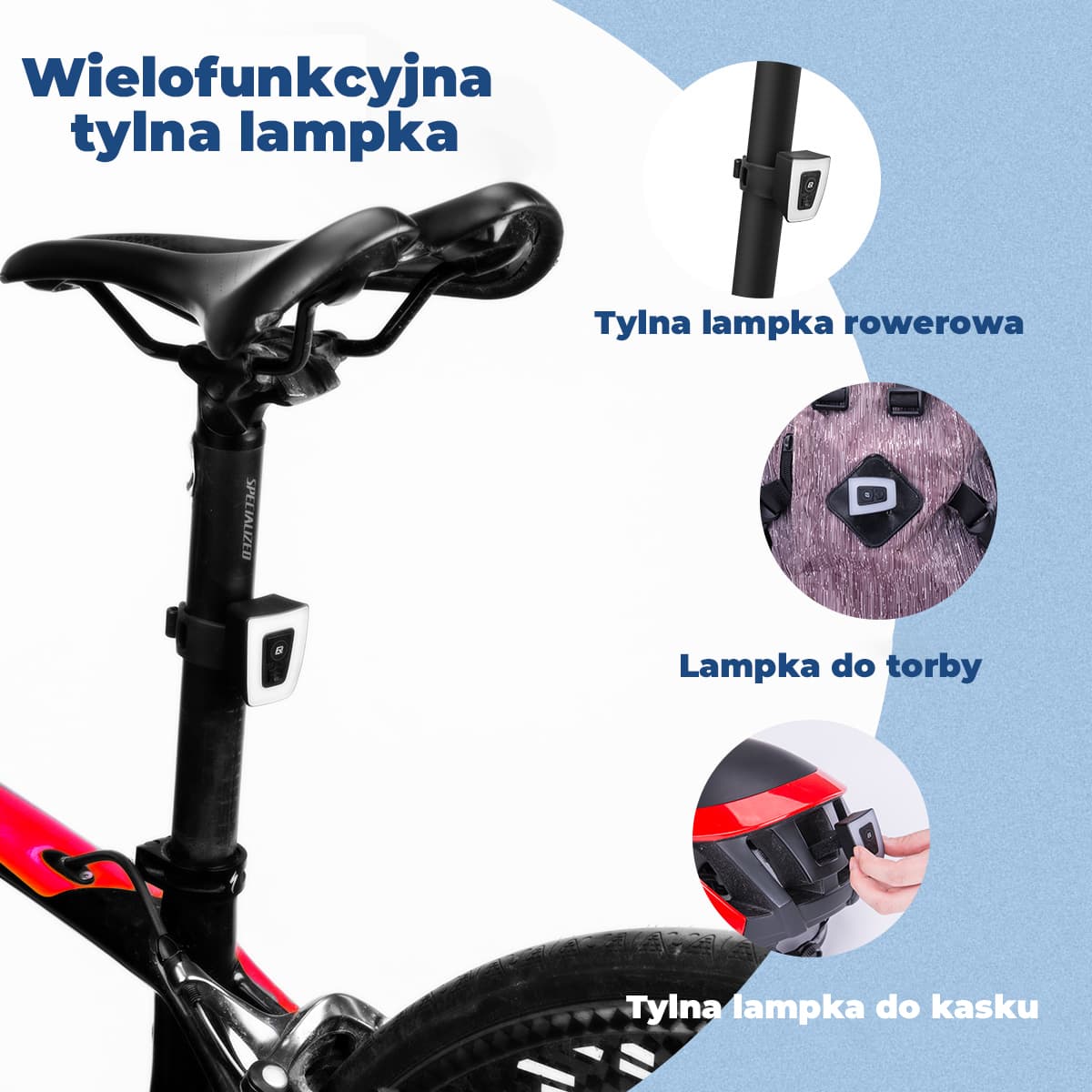 Lampka na Kask Rowerowy i Tylna Lampka 2 w 1