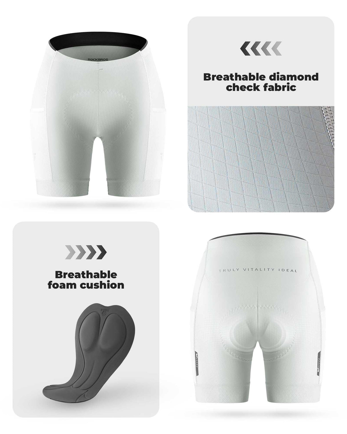 ROCKBROS ROCKBROS TVI spodenki rowerowe damskie z kieszenią, spodenki rowerowe krótkie letnie oddychające szybkoschnące spodenki rowerowe elastyczne z wkładką Spodenki