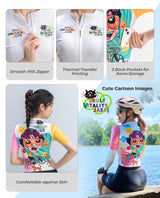 ROCKBROS ROCKBROS TVI Series, Damska Koszulka Kolarska Oddychająca, w Stylu Kreskówkowym, z Krótkim Rękawem, Wygodna Koszulka Kolarska na Rowery Górskie i Szosowe, Biała-XXS Koszulki