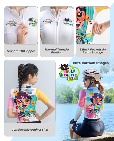 ROCKBROS ROCKBROS TVI Series, Damska Koszulka Kolarska Oddychająca, w Stylu Kreskówkowym, z Krótkim Rękawem, Wygodna Koszulka Kolarska na Rowery Górskie i Szosowe, Biała-XXS Koszulki