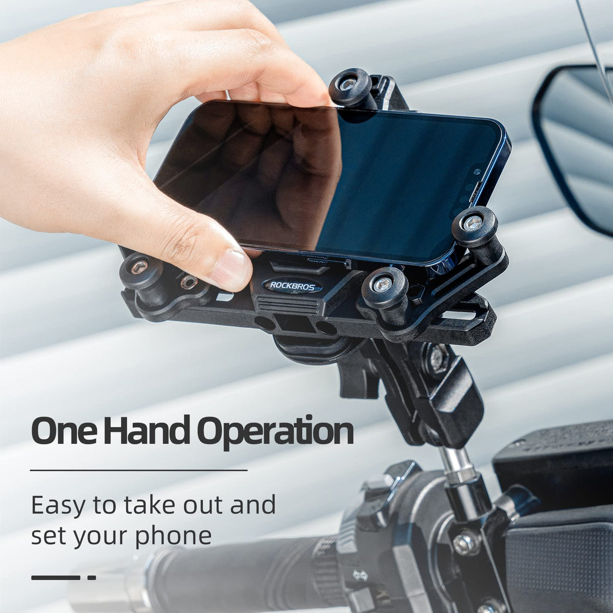 ROCKBROS-PL ROCKBROS Uchwyt Rowerowy na Telefon, Uniwersalny, do Większość Smartfonów 4.9-7.3 Cala, Stabliny, Trwały, 8 Haczyków, Regulowany, Obrót o 360 °, do Roweru MTB Motocykl Skuter, 3 Style do Wyboru Uchwyty na telefon