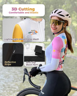 ROCKBROS ROCKBROS TVI Series, Damska Koszulka Kolarska Oddychająca, w Stylu Kreskówkowym, z Krótkim Rękawem, Wygodna Koszulka Kolarska na Rowery Górskie i Szosowe, Biała-XXS Koszulki