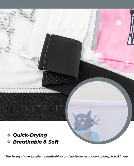 ROCKBROS ROCKBROS TVI Series, Damska Koszulka Kolarska Oddychająca, w Stylu Kreskówkowym, z Krótkim Rękawem, Wygodna Koszulka Kolarska na Rowery Górskie i Szosowe, Biała-XXS Koszulki