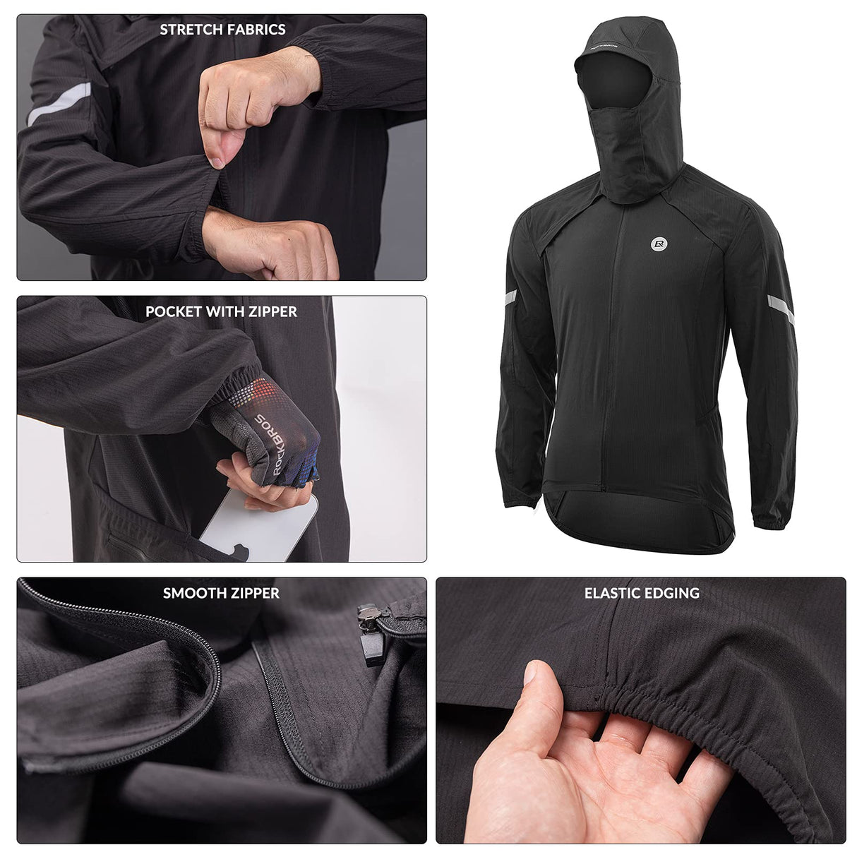 ROCKBROS-PL ROCKBROS Kurtka Rowerowa Wiatroodporna, Przeciwsłoneczny Płaszcz, Odpinan, Oddychająca, Szybkoschnąca, Odblaskowa, Regulowana, M-4XL, do Wielu Sportów na Świeżym Powietrzu i Codziennego Noszenia, dla Kobiet i Mężczyzn Kurtki