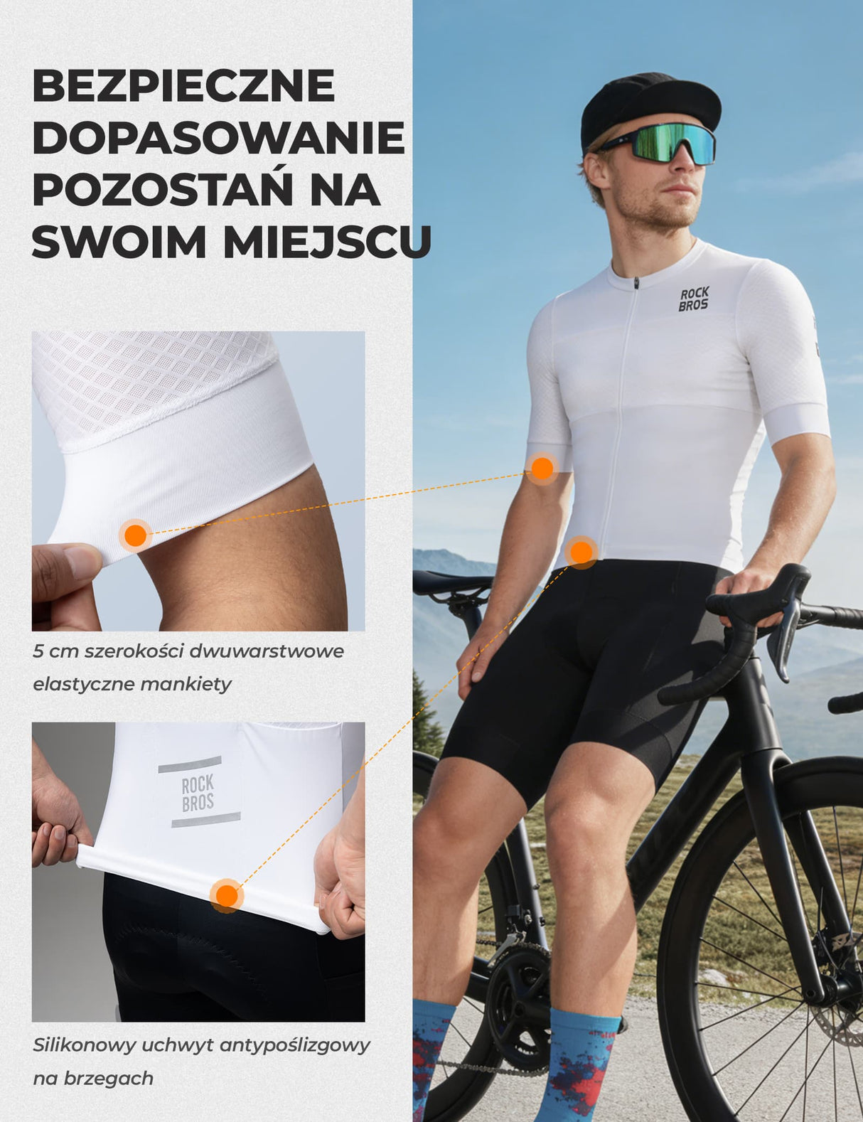 ROCKBROS Męska Koszulka Kolarska o Dopasowanym Kroju Oddychająca z Krótkim Rękawem Koszulki