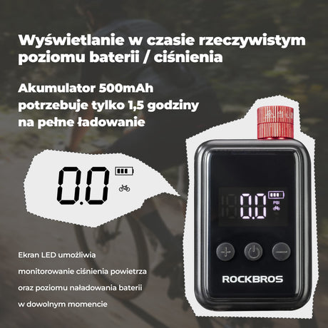 ROCKBROS Mini Elektryczna Pompka Rowerowa Z Wyświetlaczem LED 150 PSI - HW-140 Elektryczne pompki