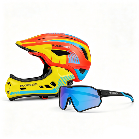 ROCKBROS Pakiet Bezpieczeństwa Dla Dzieci: Kask I Okulary Pomarańczowy S (48-52 cm) Czarny