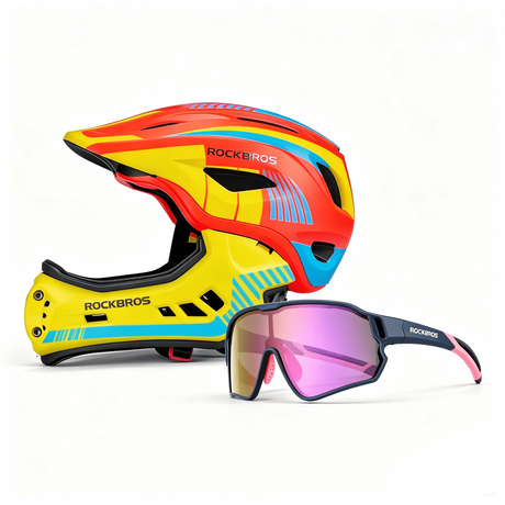 ROCKBROS Pakiet Bezpieczeństwa Dla Dzieci: Kask I Okulary Pomarańczowy S (48-52 cm) Fioletowy