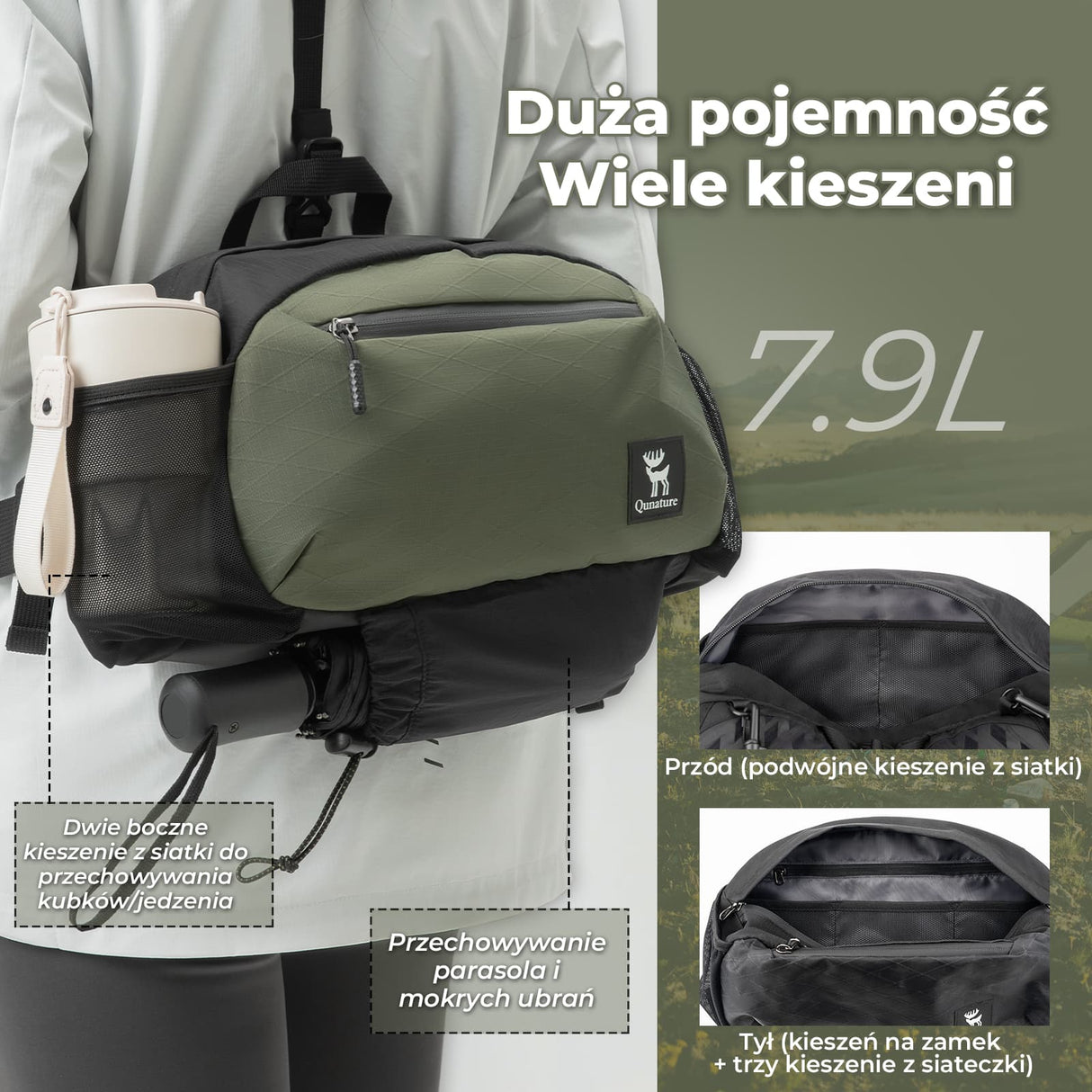 Qunature Qunature Lekka Torba Outdoorowa Plecak I Nerka W Jednym 7,9l-YB003 Plecaki
