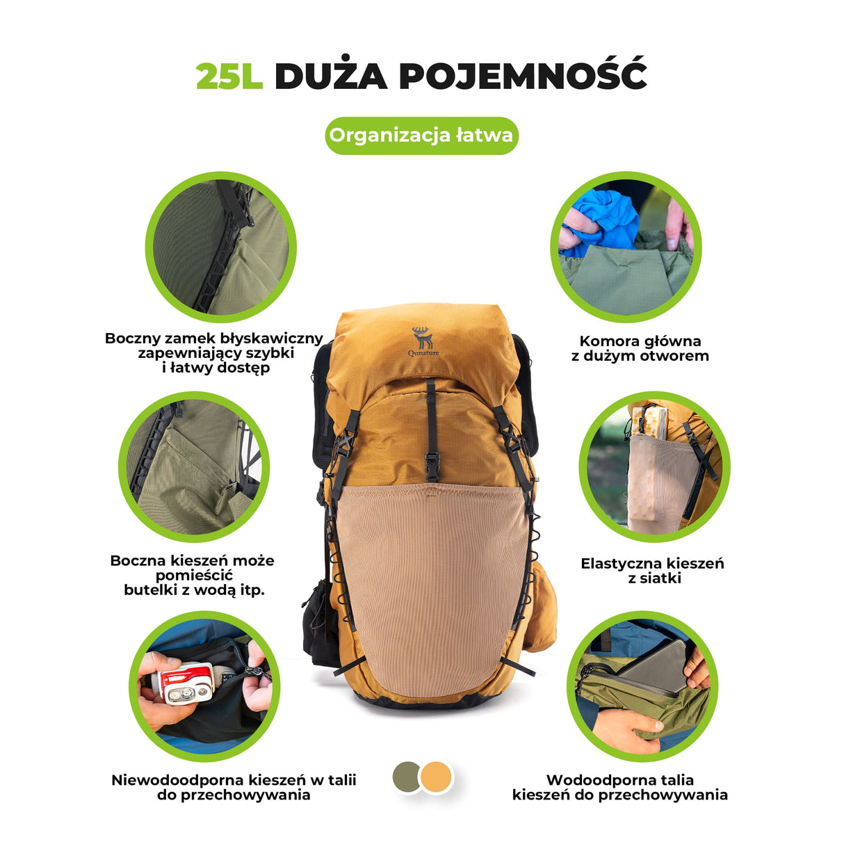 Qunature Qunature Plecak Trekkingowy 25 L z Odpinaną Kieszenią I Dostępem Bocznym-H64 Qunature-Wędrówki