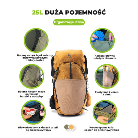 Qunature Qunature Plecak Trekkingowy 25 L z Odpinaną Kieszenią I Dostępem Bocznym-H64 Qunature-Wędrówki
