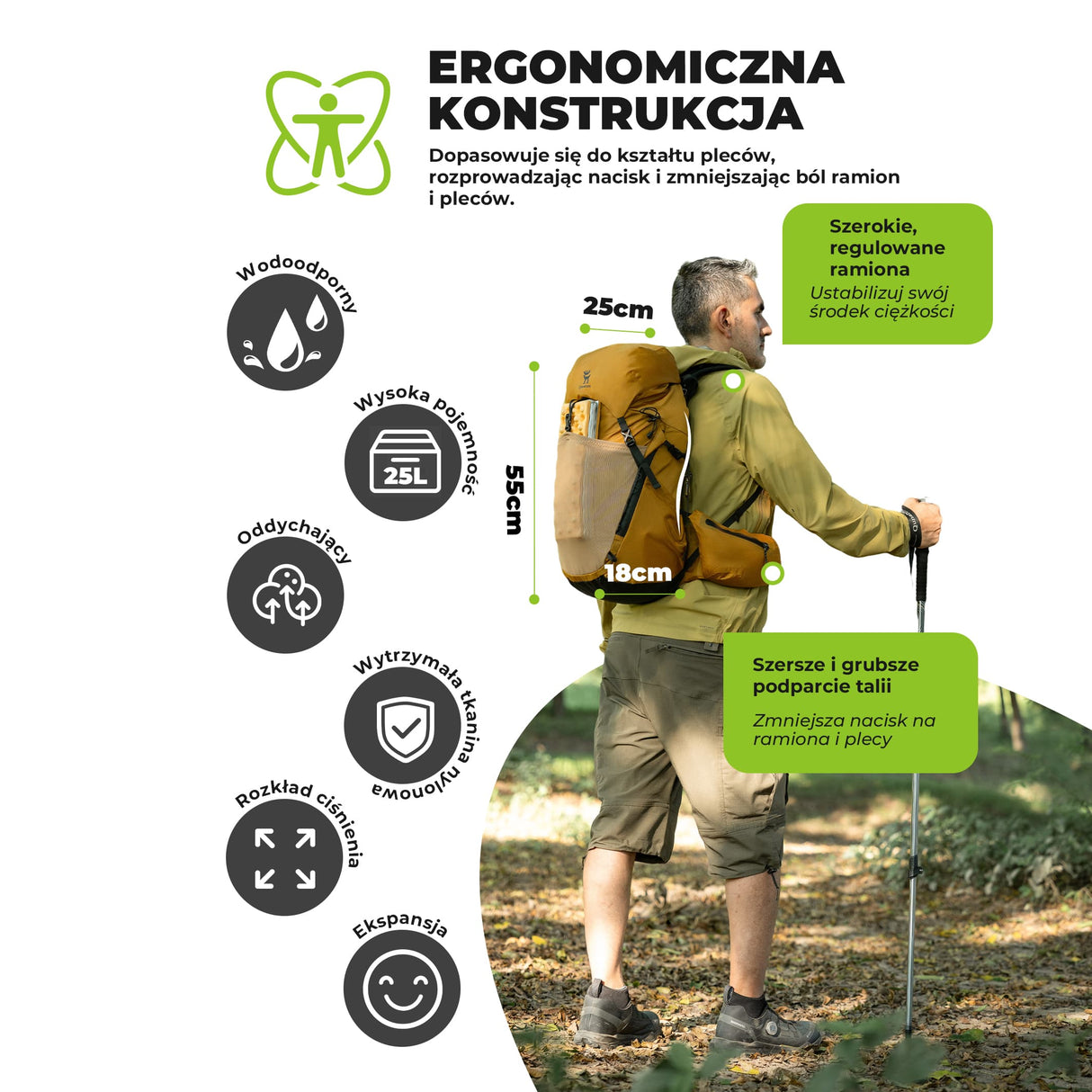 Qunature Qunature Plecak Trekkingowy 25 L z Odpinaną Kieszenią I Dostępem Bocznym-H64 Qunature-Wędrówki