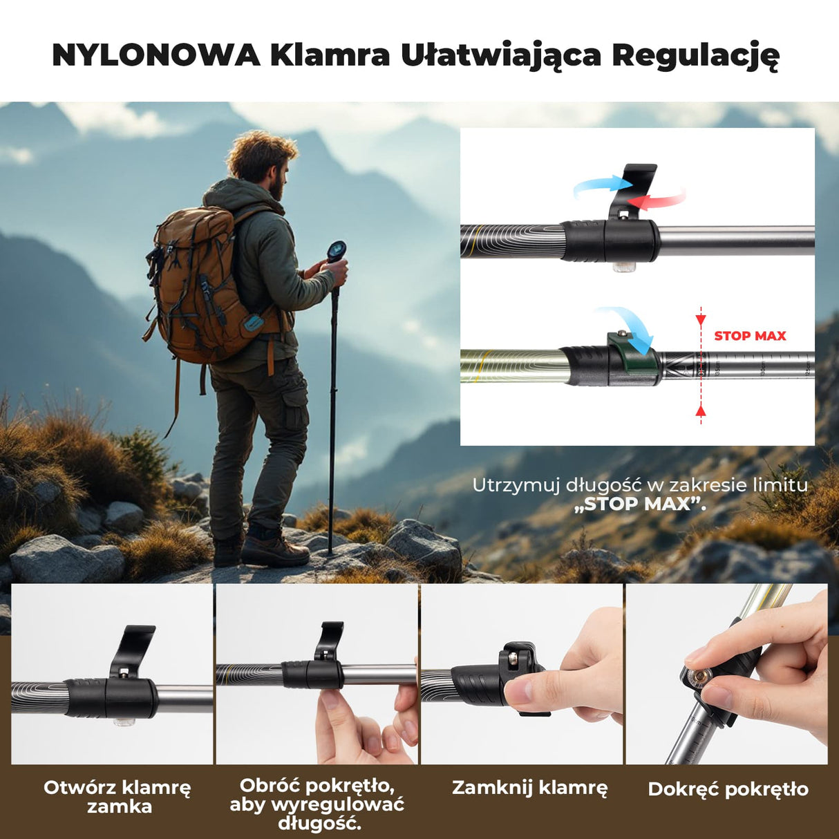 Qunature Qunature Ultralekki Kij Trekkingowy 3-częściowy Qunature-Wędrówki