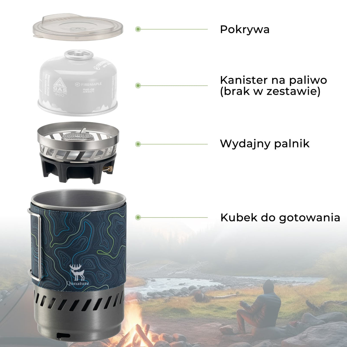 Qunature Qunature Zintegrowany System Kuchenki z Funkcją Szybkiego Podgrzewania Biwak