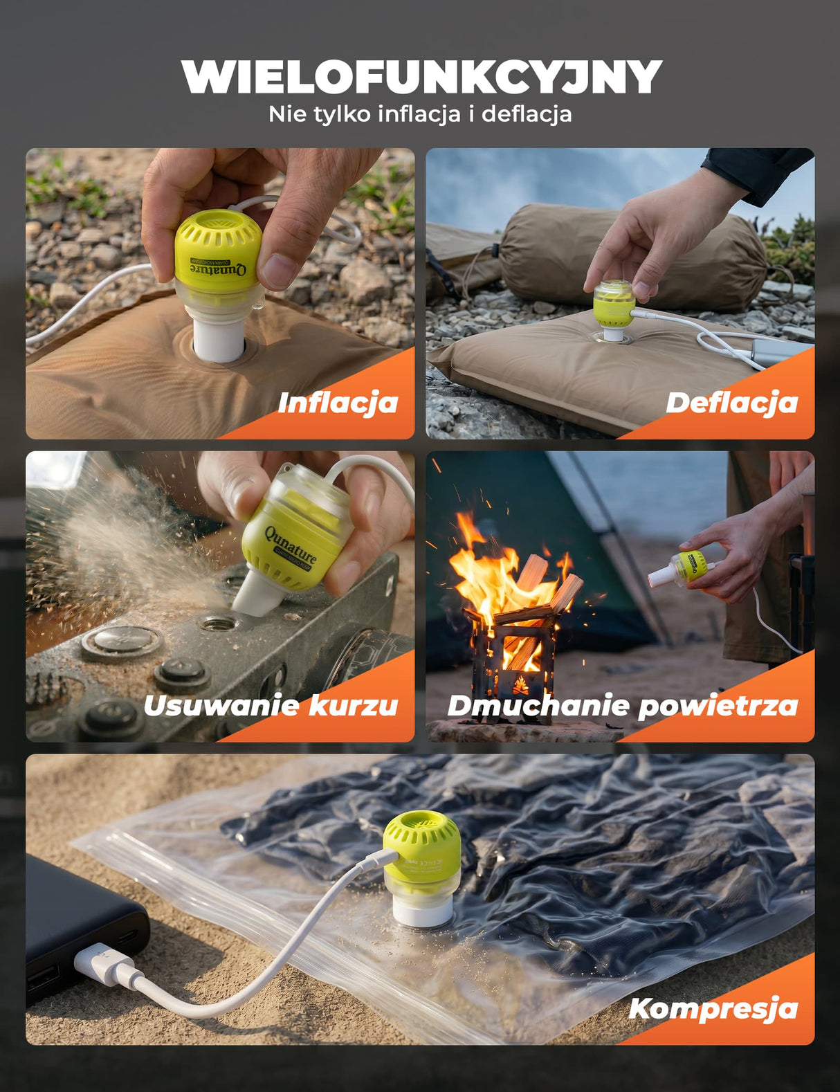 Qunature Qunature Mini Pompka Elektryczna Turystyczna 5kPa Biwak