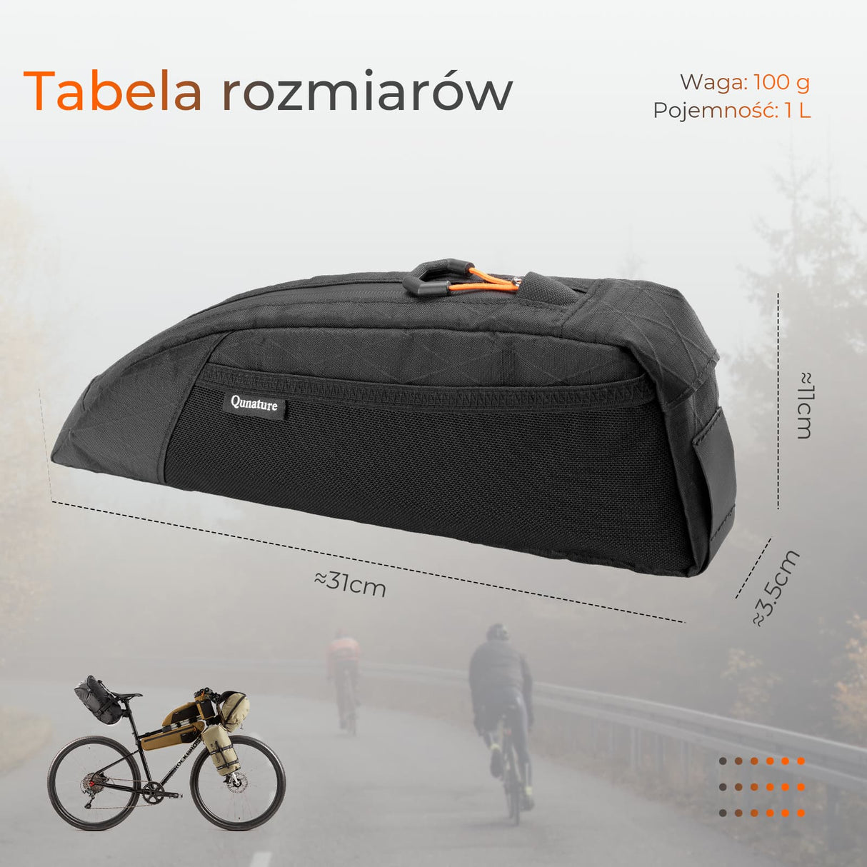 Qunature Qunature Torba na Górną Rurę Ramy – Pojemność 1L do Bikepackingu Torby na ramę