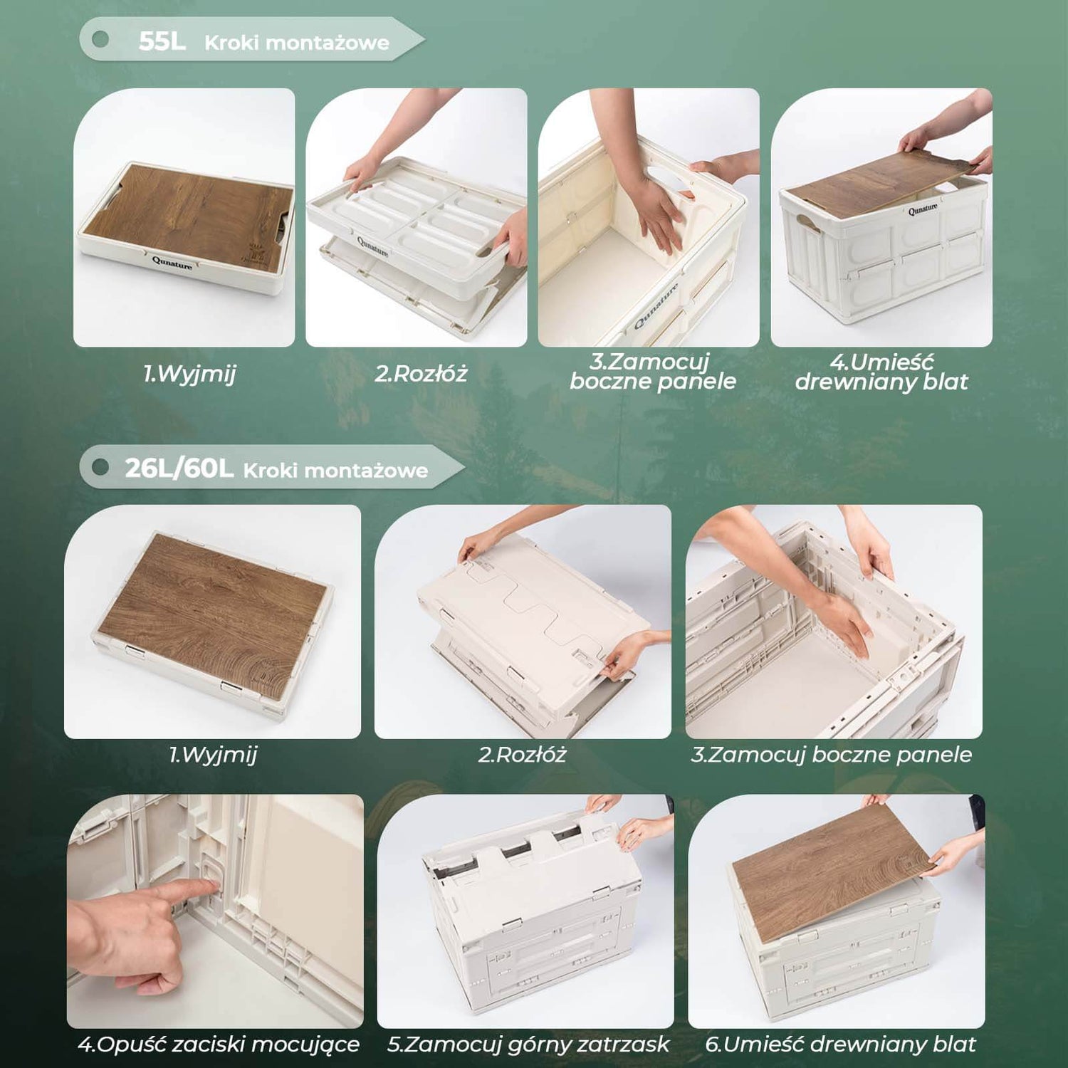 Qunature Skrzynia Kempingowa Ze Składaną Pokrywą