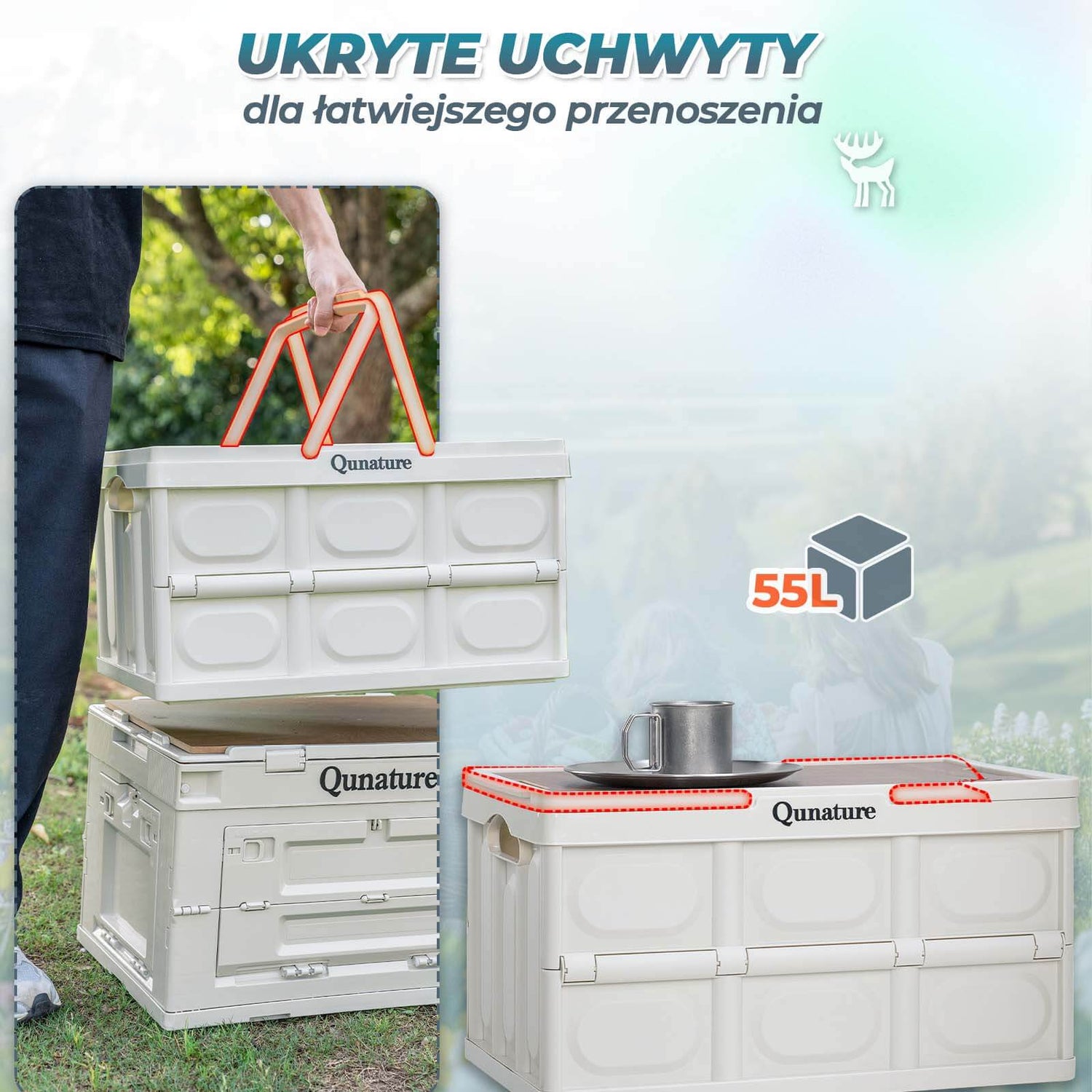 Qunature Qunature Skrzynia Kempingowa Ze Składaną Pokrywą Skrzynia kempingowa