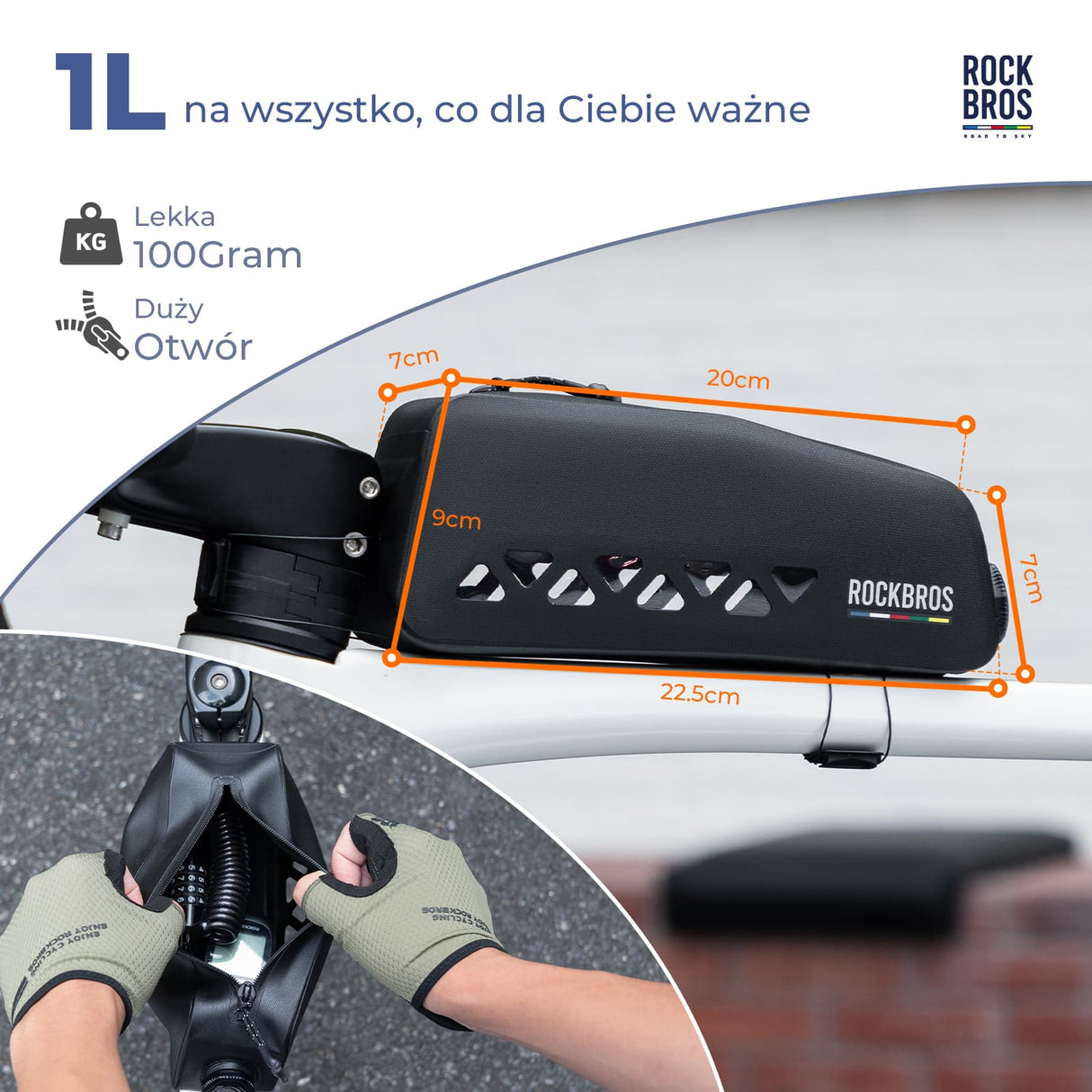 ROAD TO SKY Torby na Ramę 100% Wodoodporny 1L -AS-142-Niebieski