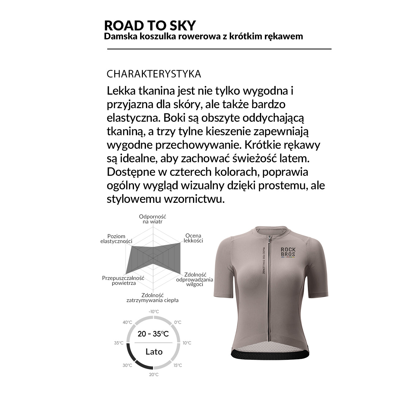 ROCKBROS ROAD TO SKY Damska Koszulka Kolarska z Krótkim Rękawem do Rowerów MTB i Szosowych Koszulki
