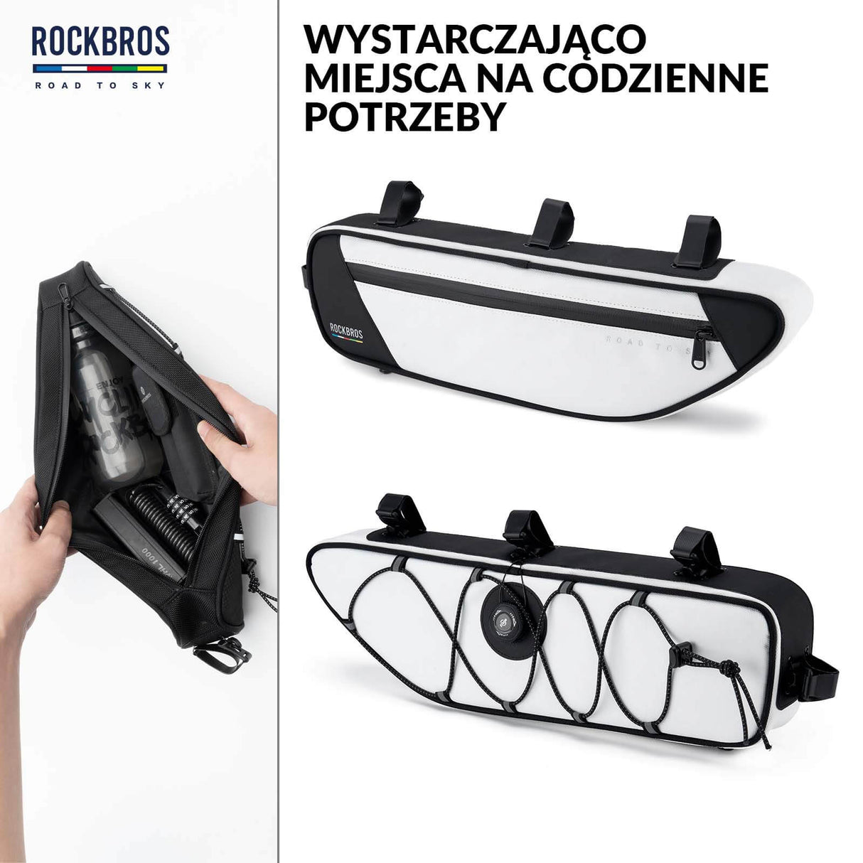 ROAD TO SKY Torba Rowerowa na Ramę Wodoodporna Odblaskowa 0,7L-Biały