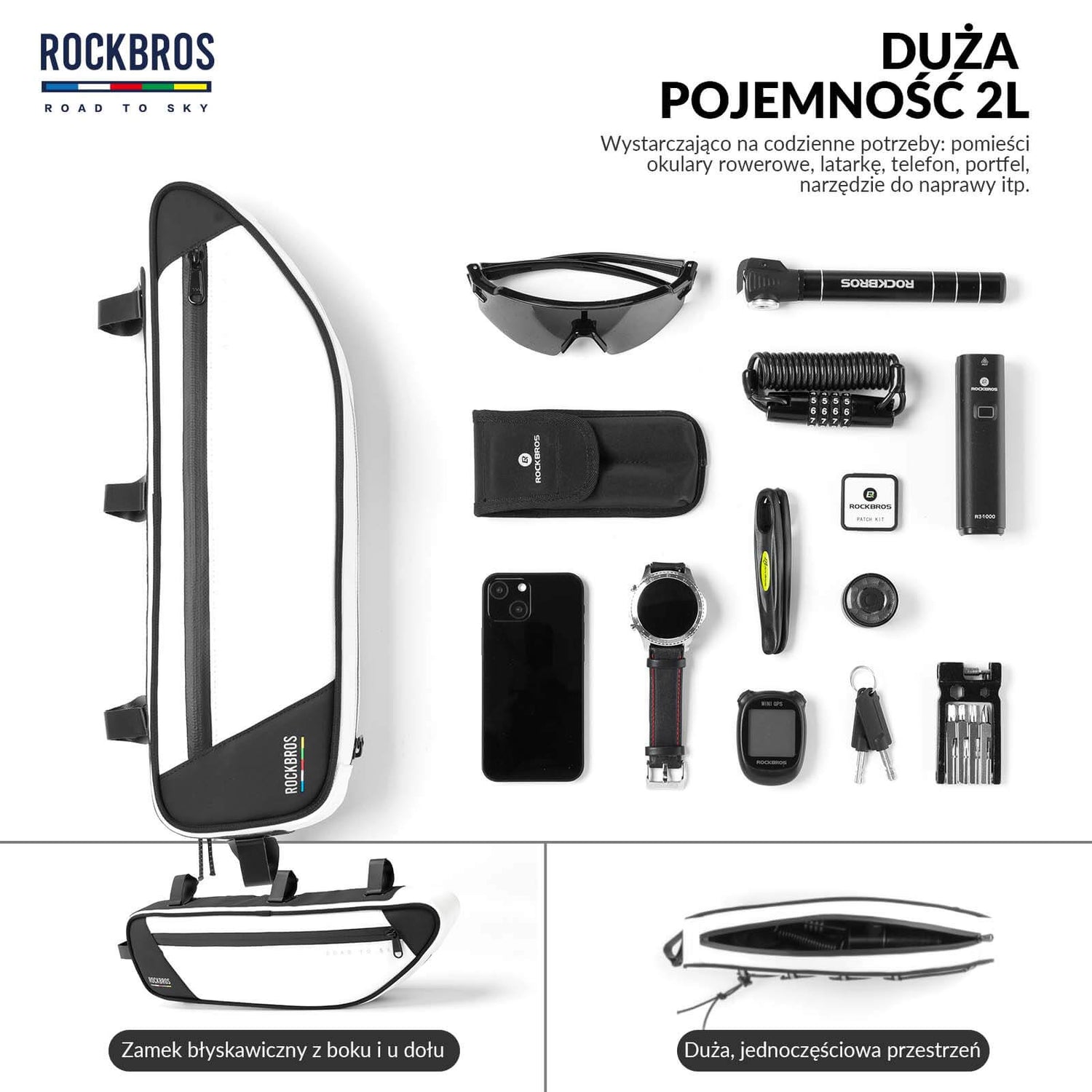 ROCKBROS ROAD TO SKY Torba Rowerowa pod Ramę Wodoodporna 2L Torby pod ramę