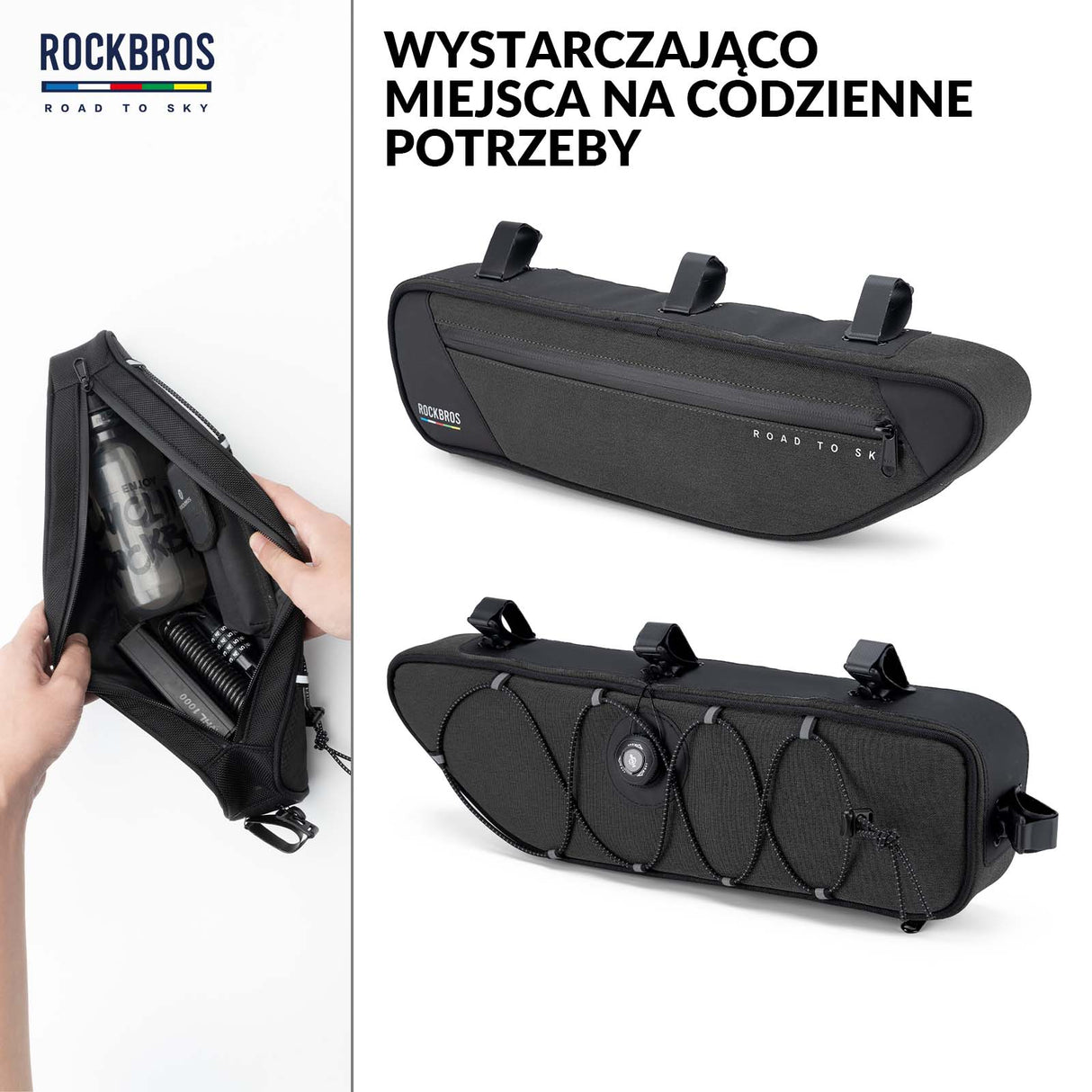 ROAD TO SKY Torba Rowerowa na Ramę Wodoodporna Odblaskowa 0,7L-Czarny