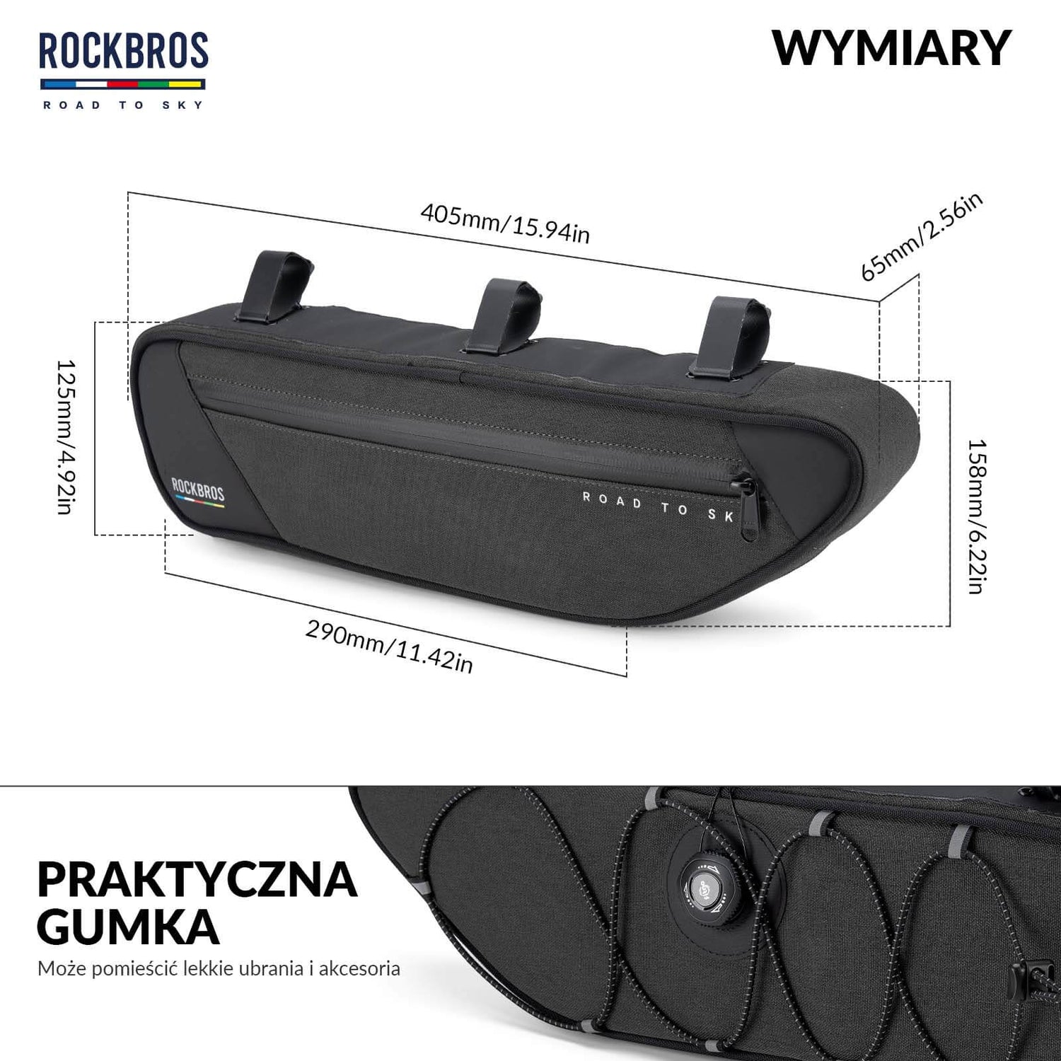 ROCKBROS ROAD TO SKY Torba Rowerowa pod Ramę Wodoodporna 2L Torby pod ramę